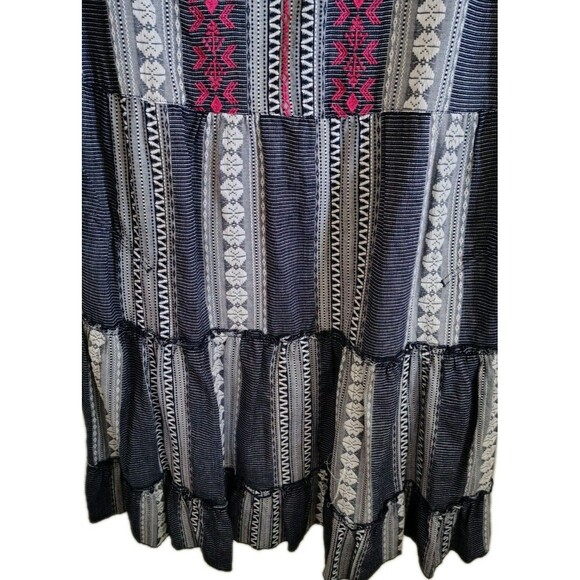 John Mark Dress Size L Embroidered Neck Tie Tier Ruffles 100% Cotton - Picture 7 of 11